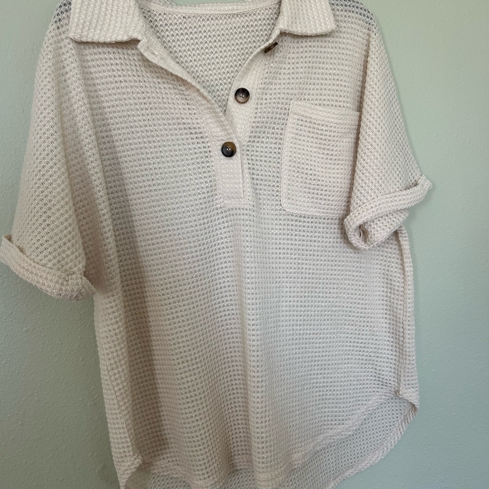 Cream Knit Button-Up Shirt